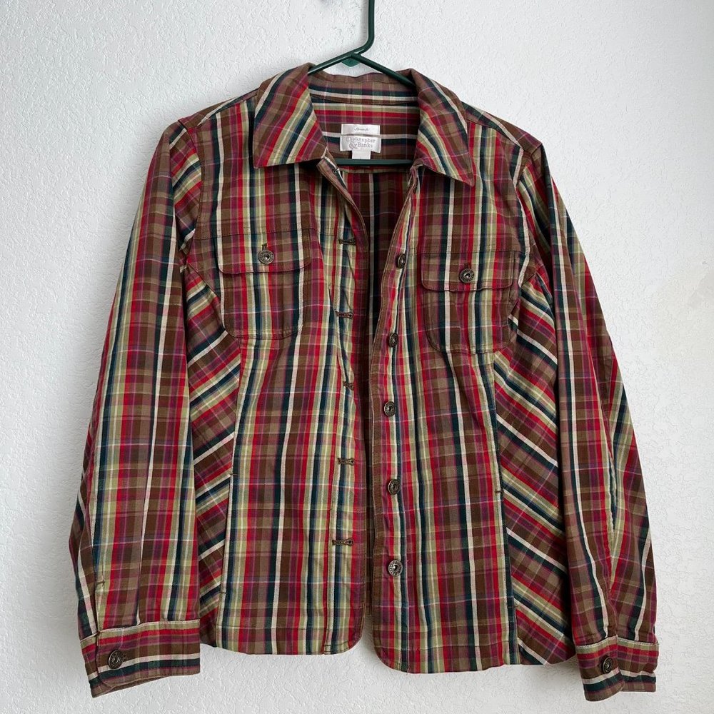 Christopher & Banks Stretch Shirt Jacket with Pockets, Multi colored, Size L
